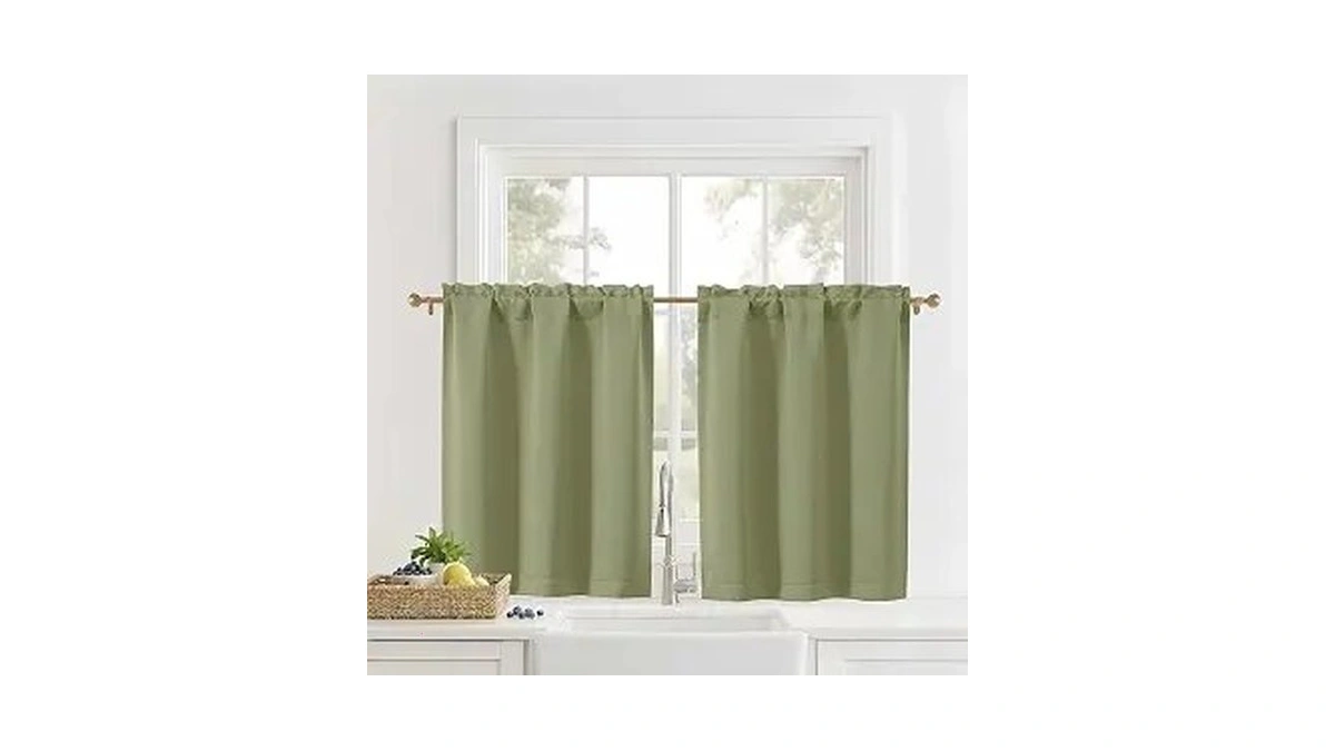 Ovzme Sage Green Short Curtains 36 Inch Length - Solid