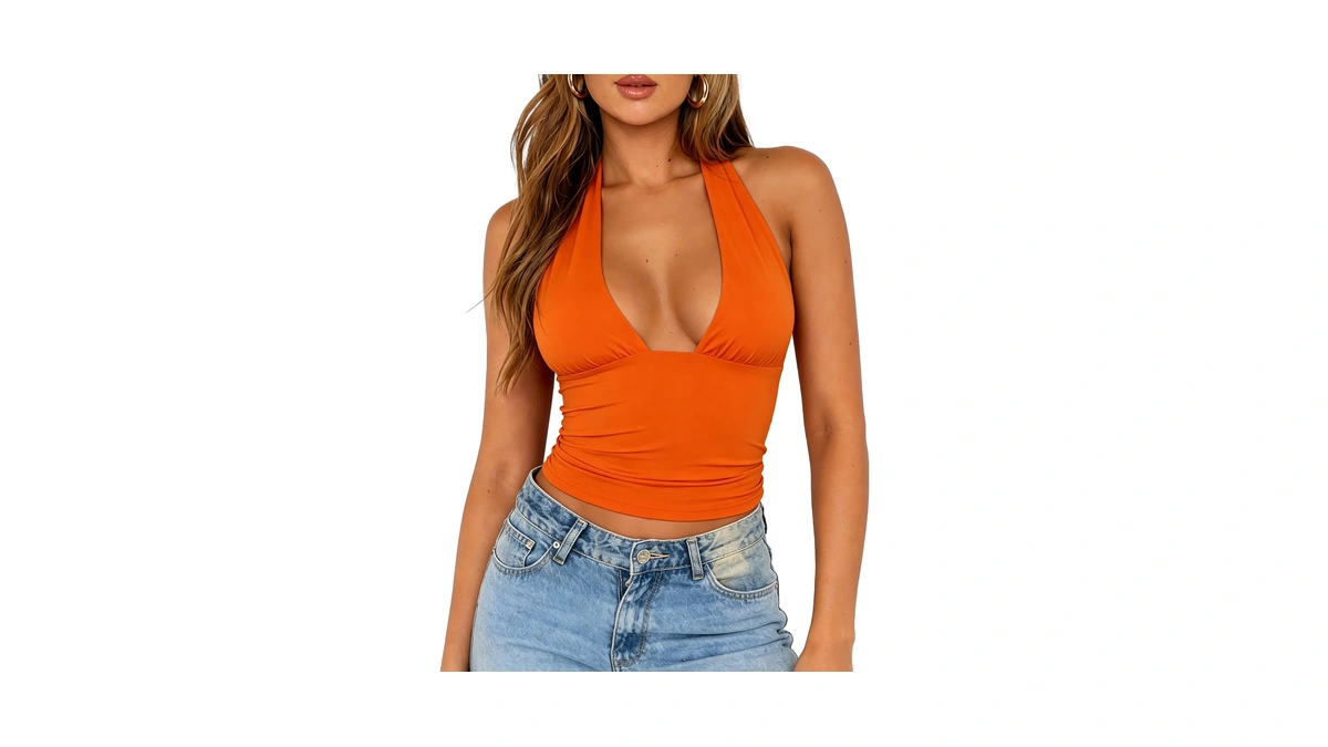 Forefair Women Sexy Halter Neck Backless Going Out Crop Tank
