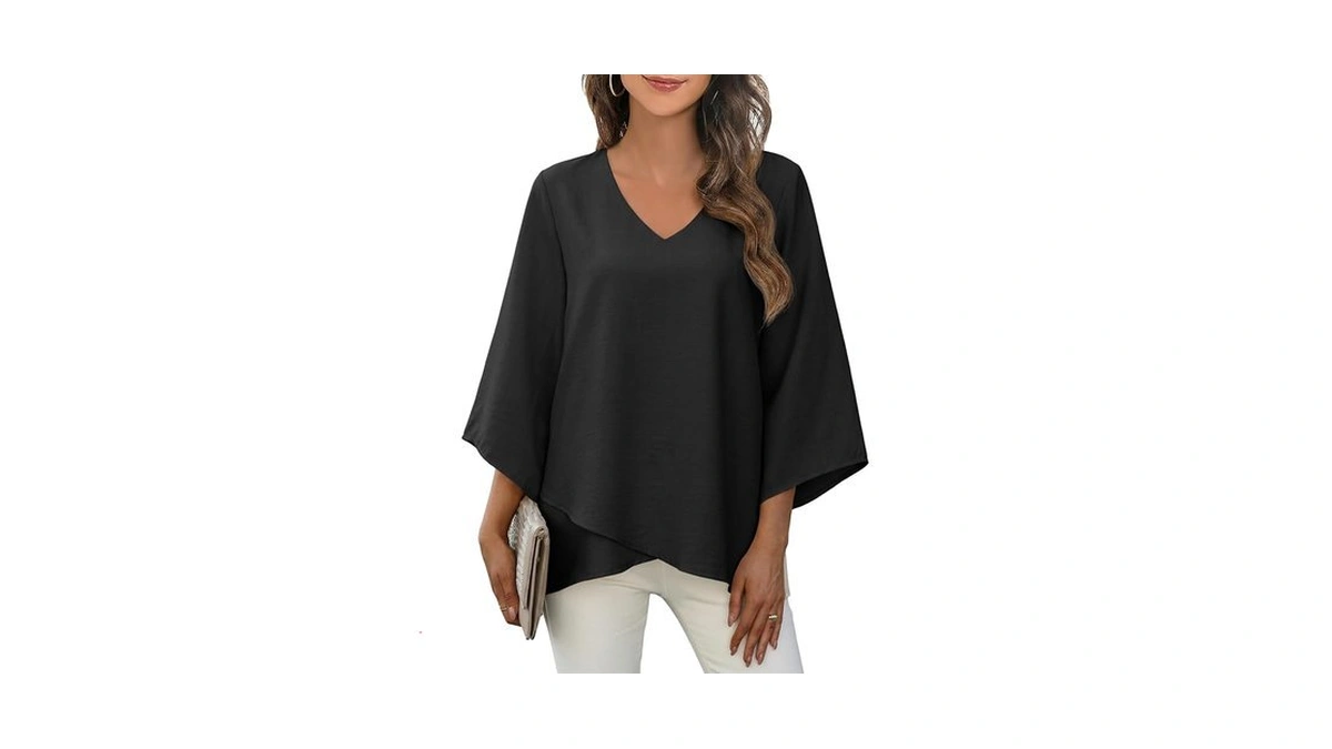 Chicyoo Trendy V Neck Casual Tops For Women 3/4 Length