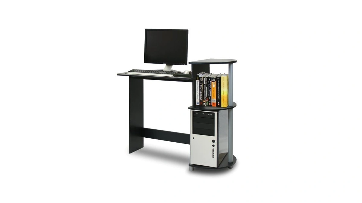 Furinno Compact Desk, 28.5" Wide Gaming Desk With Shelves, Computer