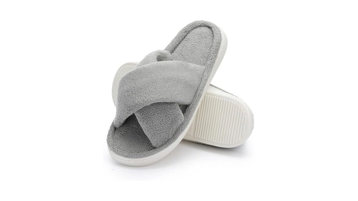 Ninecifun Womens Fuzzy Open Toe Slippers House Shoes Grey 9