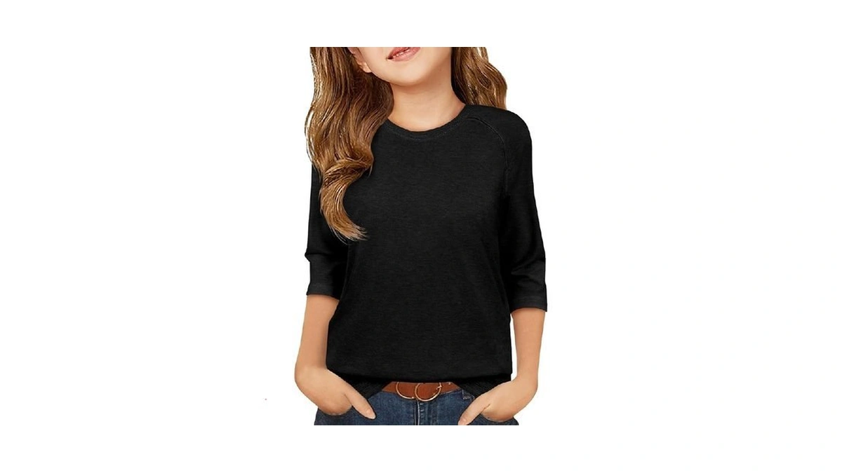 Zdc Girls Casual 3/4 Sleeve T Shirts Kids Cute Crewneck