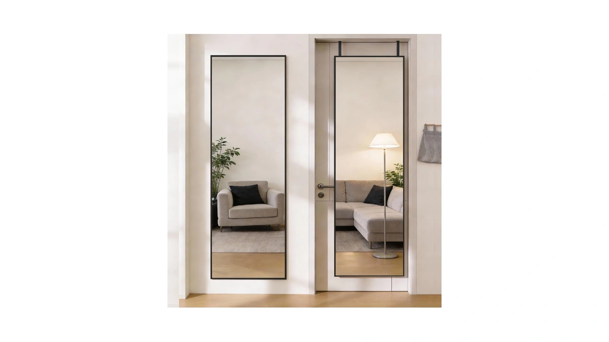Dumos 47"x14" Full Length Door Mirror, Full Body Mirror, Black