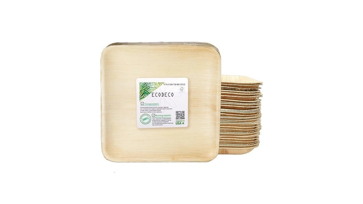 Ecodeco Like Bamboo Disposable Plates - 50 Pack 10-inch Square