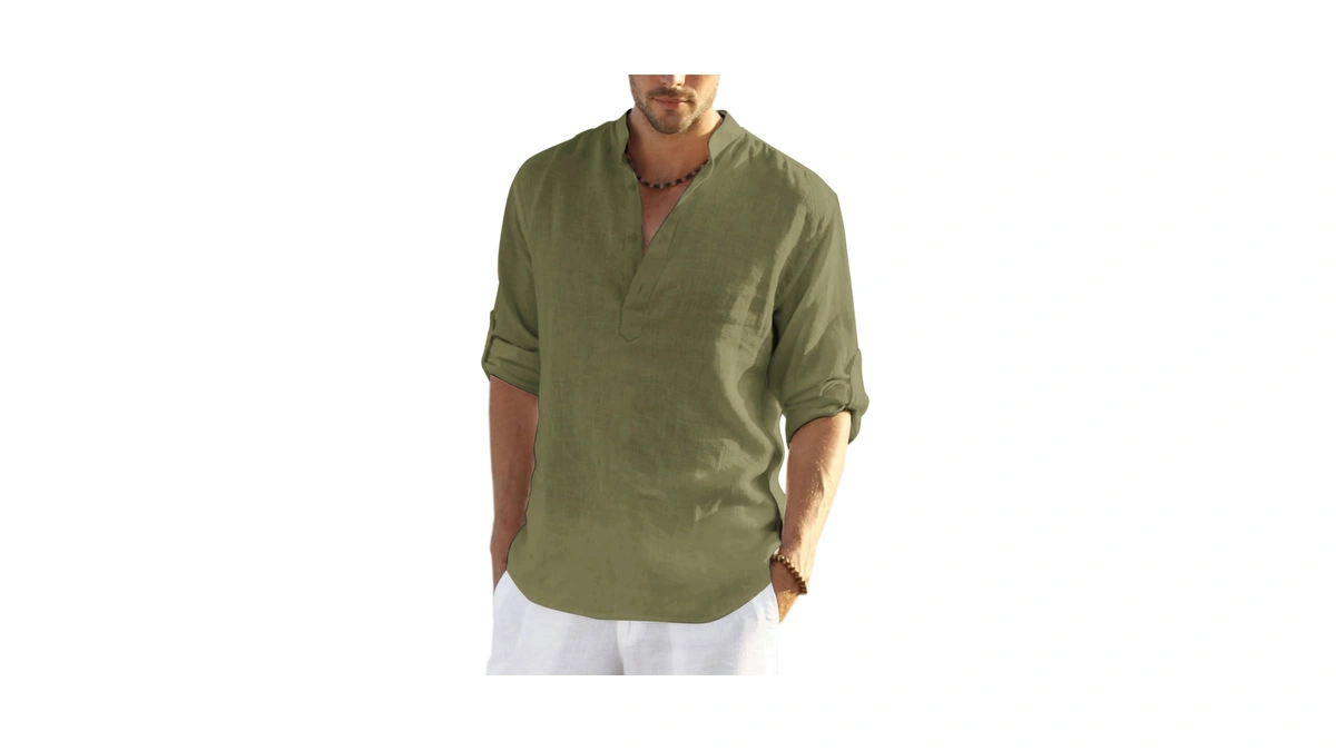 Amazon : Coofandy Men's Cotton Linen Henley T-shi