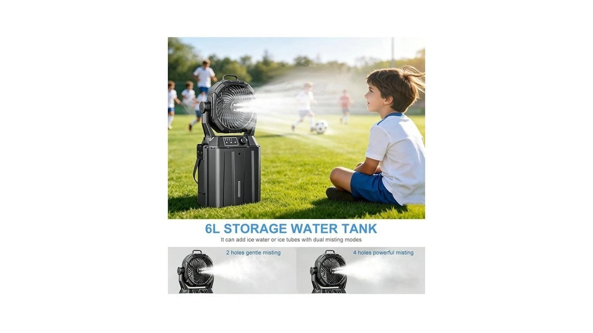 Wilody Portable Misting Fan Rechargeable With Remote Control, 6l Bucket
