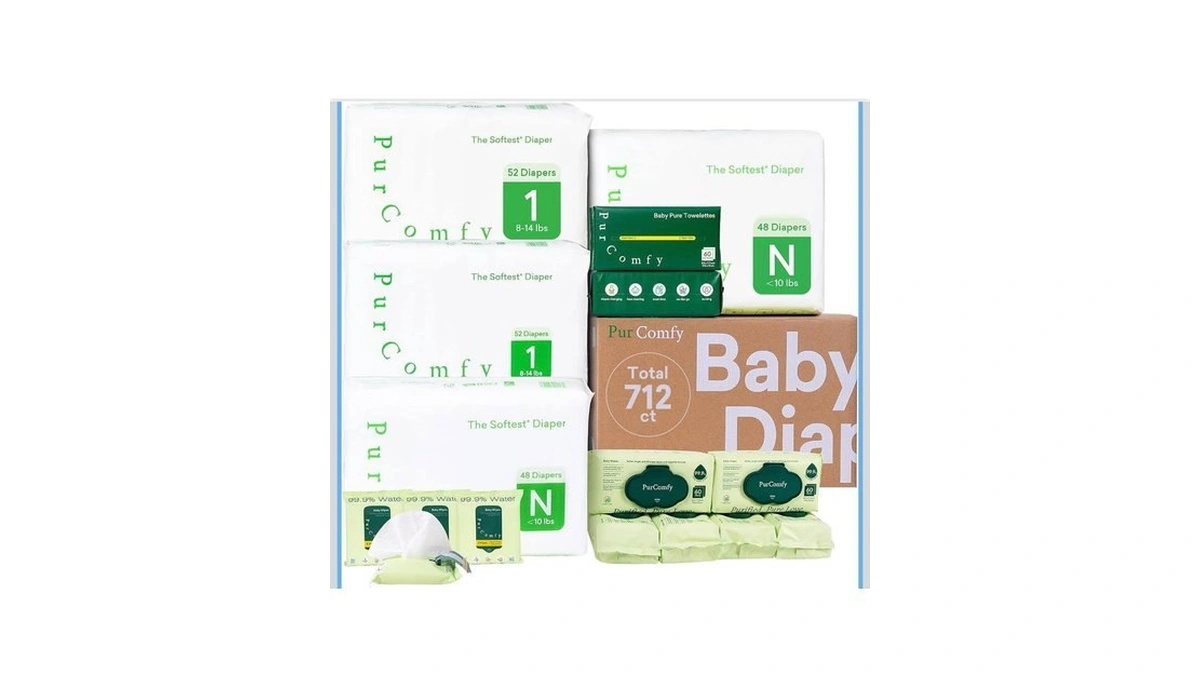 Purcomfy Baby Diapers Essential Kit, Size N (96ct) & Size