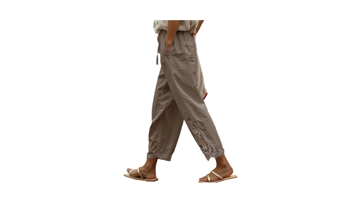 Acelitt Womens Casual Linen Pants Lightweight Drawstring Elastic Waist Fall