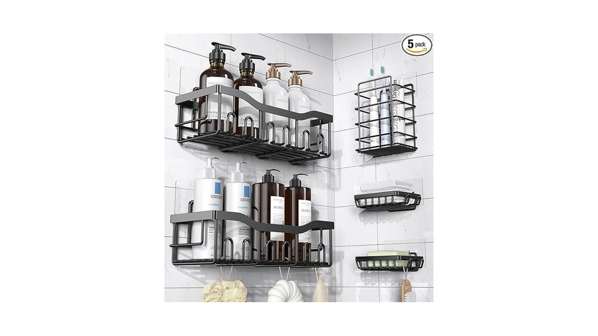Eudele Adhesive Shower Caddy, 5 Pack Rustproof Stainless Steel Bath
