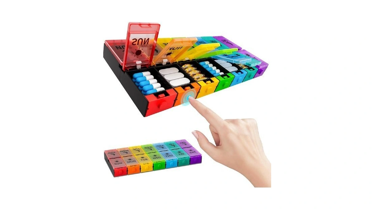 Push Button Weekly Pill Organizer 2 Times A Day, Medicine