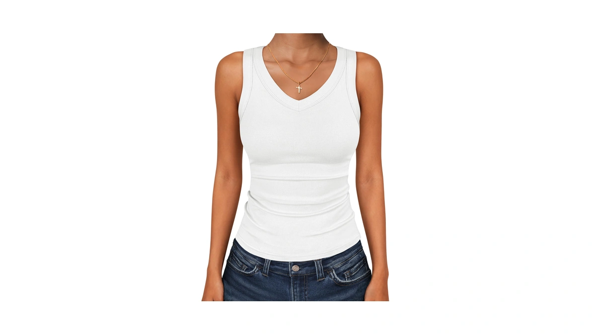 Anrabess Tank Tops For Women V Neck Ribbed Knit Slim