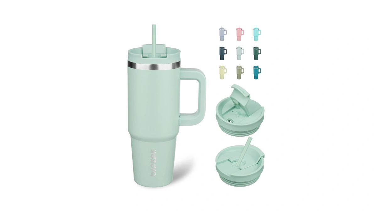 Bjpkpk 30 Oz Insulated Tumbler With Handle & Straw, Stainless