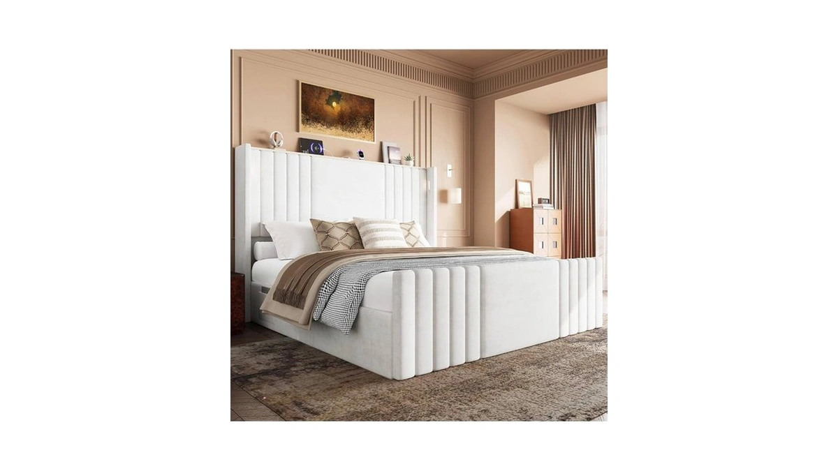 Uteeran 55" Tall Queen Size Platform Bed Frame With 2