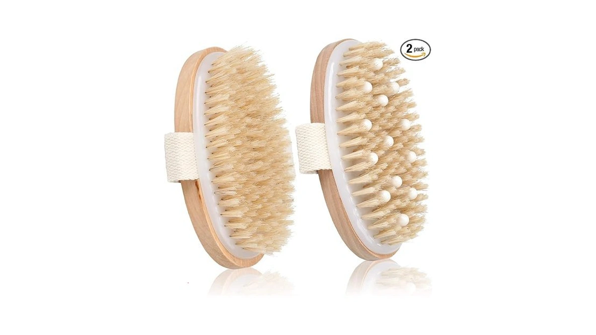 2 Pack Dry Brushing Body Brush, Natural Bristle Exfoliating Brush