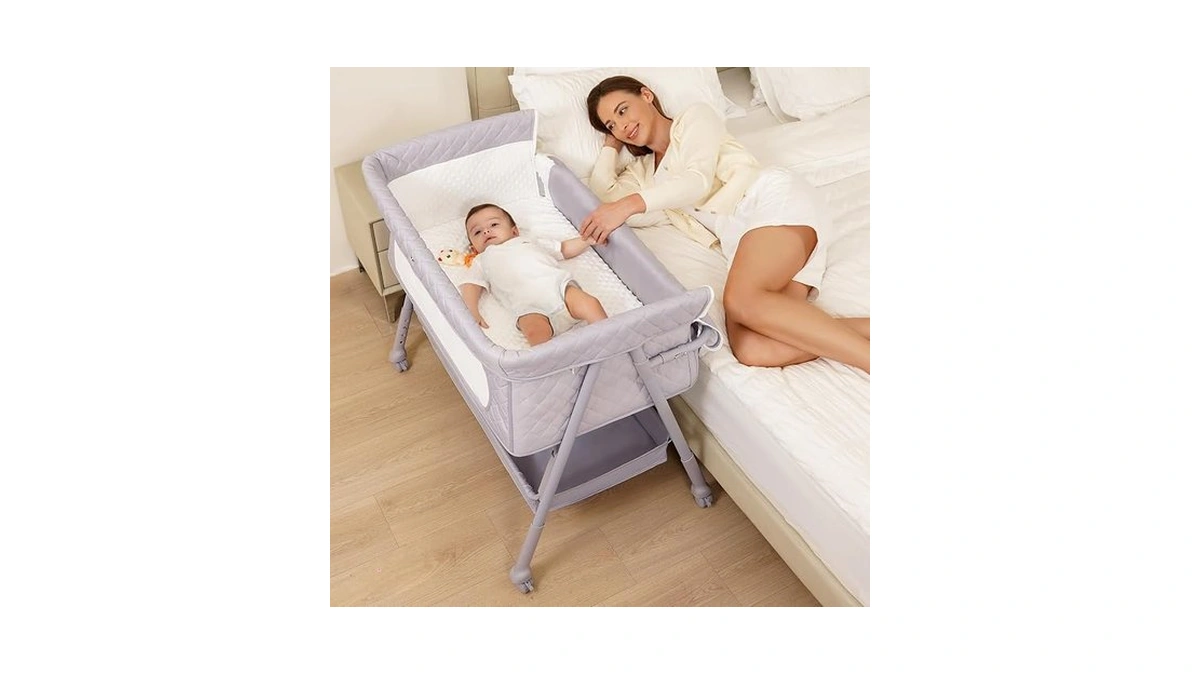 Kiniew Bassinet Bedside Sleeper, Adjustable Height Baby Bassinet With Wheels,