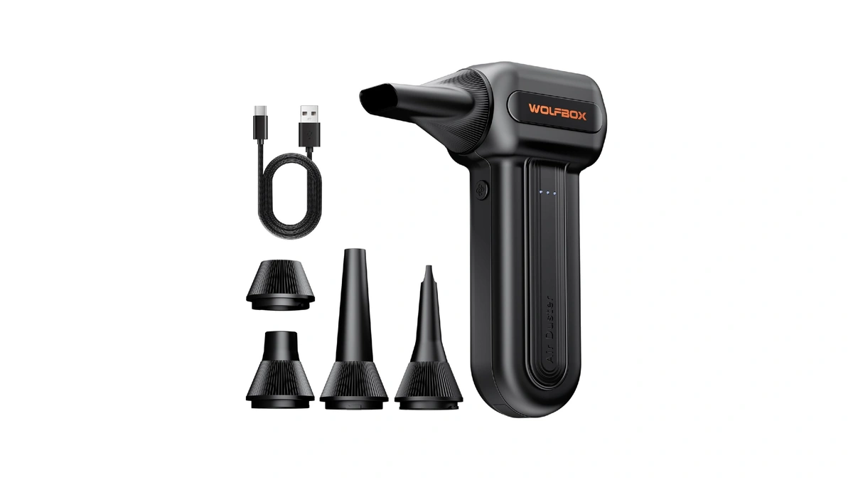 Wolfbox Mf60 Compressed Air Duster, 3-speed Adjustable, Electric, Cordless