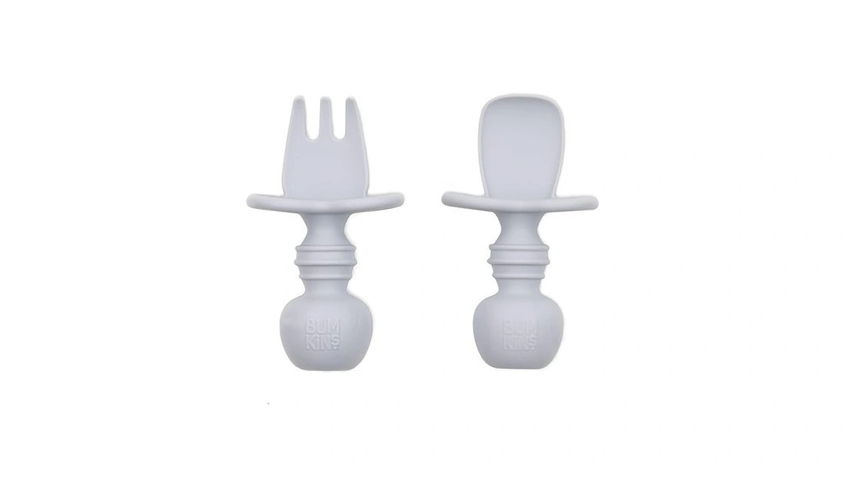 Bumkins Baby Utensils Set, Chewtensils Silicone Spoons For Dipping, Self-feeding,