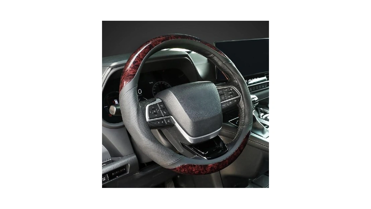 Kafeek Wood Grain Steering Wheel Cover, Universal 15 Inch