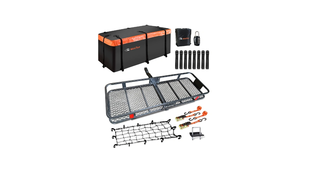 Hitch Mount Cargo Carrier Rack Basket 60"*20"*6"+waterproof Bag 16 Cu.ft.