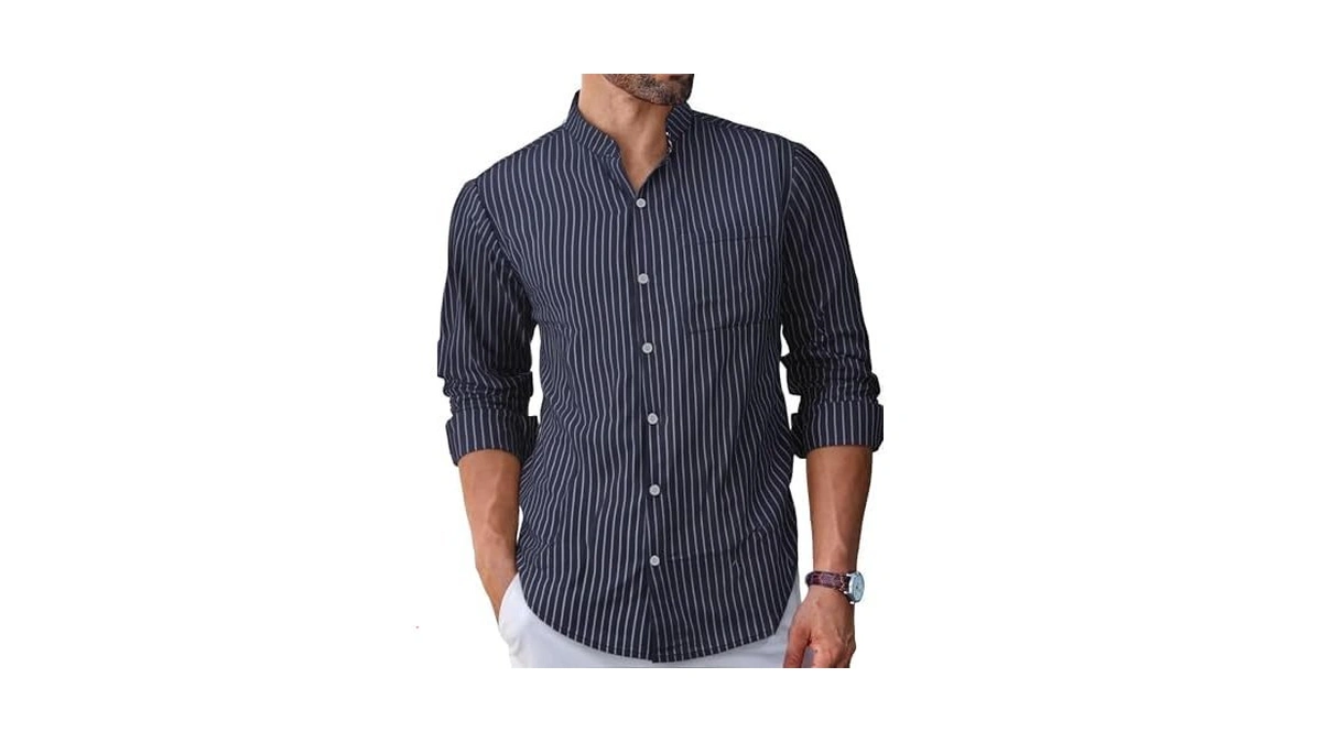 Bayamo Men Banded Collar Stripe Shirt