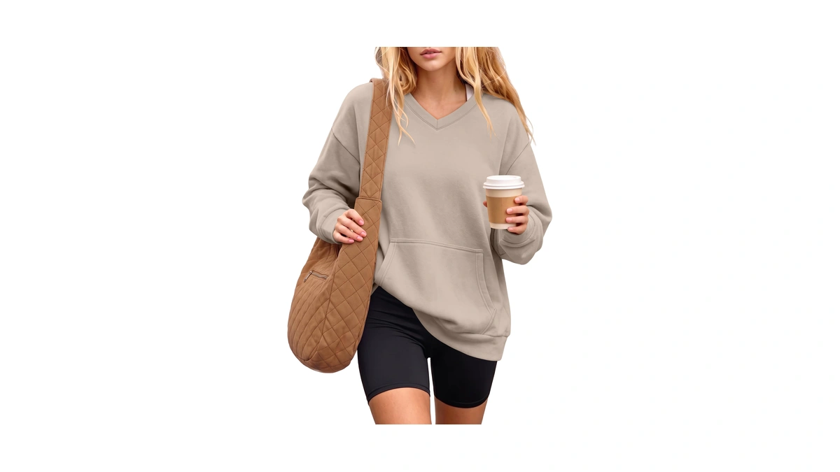 Anrabess Womens V Neck Long Sleeve Sweatshirts,grey Beige,m