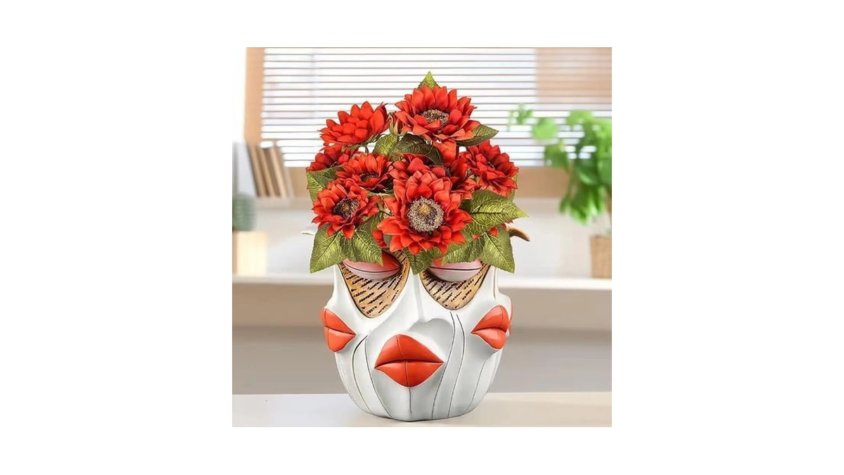 Tozlu Abstract Face Head Planter Picasso Colorful Art Resin Flower