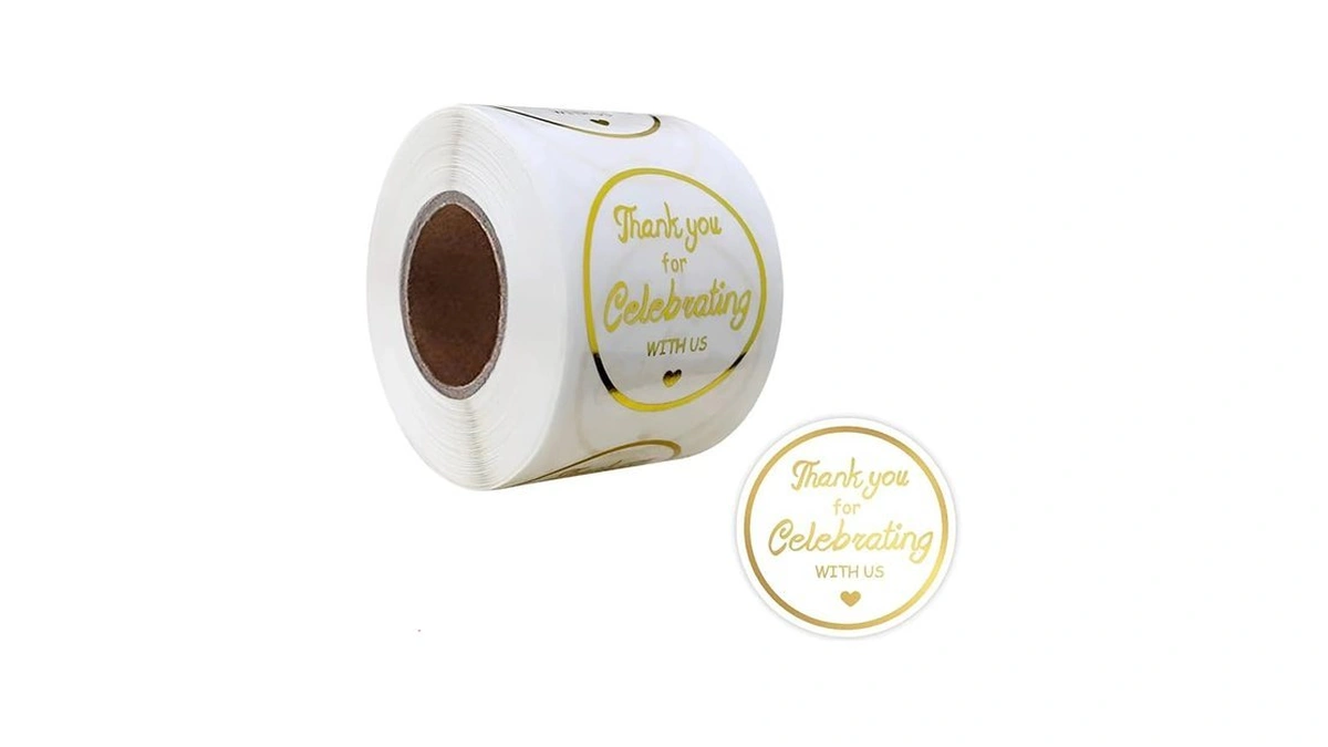 Weilaike Thank You Stickers, 500pcs 1.5in Gold Foil, Clear, Waterproof,