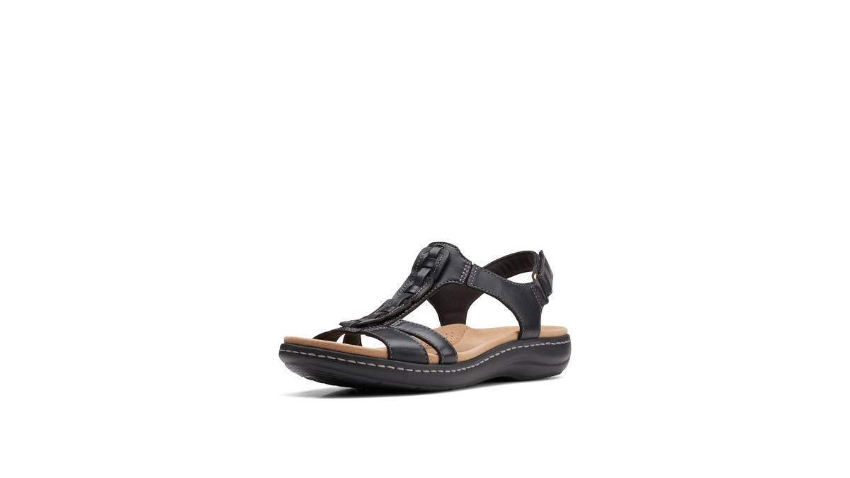 Clarks Women's Laurieann Kay Flat Sandal, Black Leather, 11 Wide