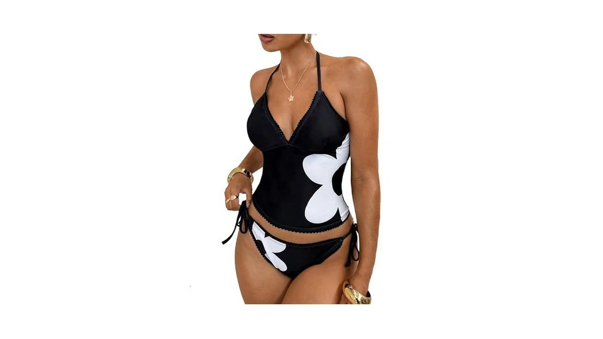 Verdusa Women's 2 Piece Floral Tankini Sets Self Tie Halter