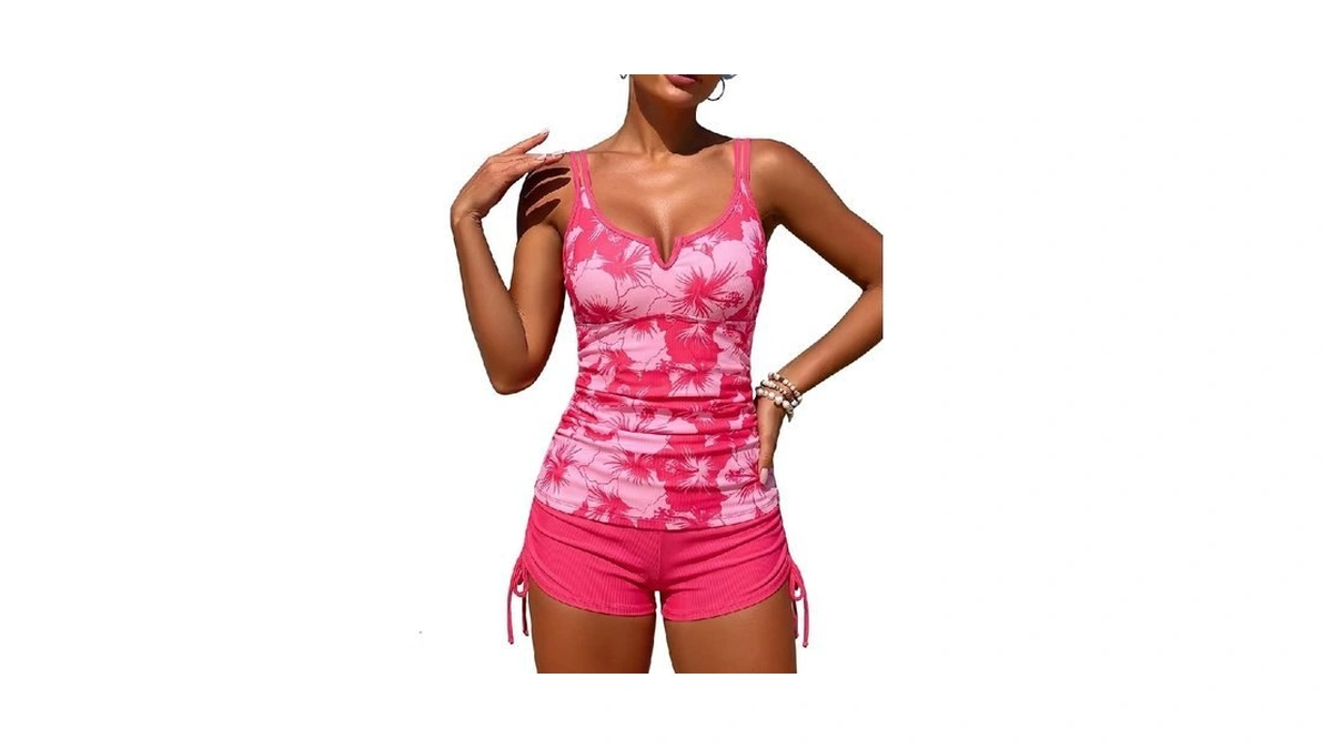 Zaful Women's V-wire Tankini Swimsuits Tummy Control Ruched Top Two