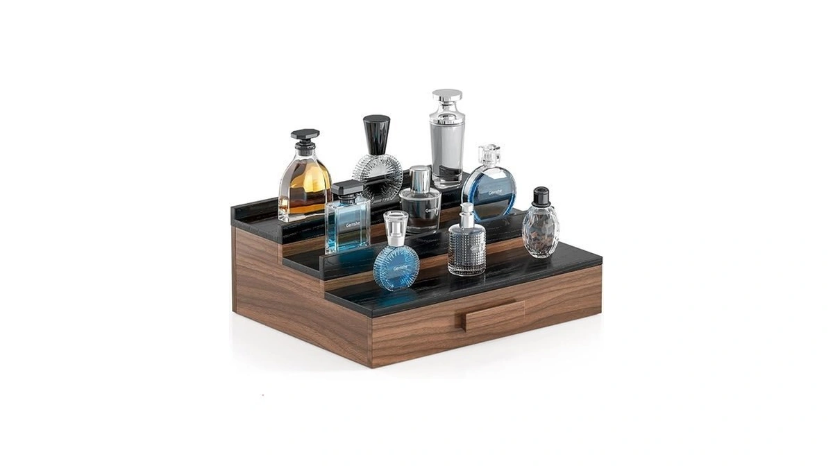 Gernshe Solid Walnut Cologne Organizer For Men,cologne Stand,3 Tier Wooden