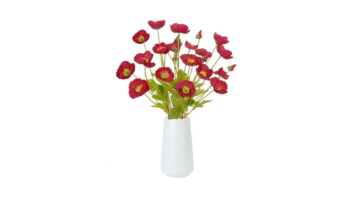 Ho2nle 6pcs Poppy Flowers Artificial, Red Silk Flowers In Vase