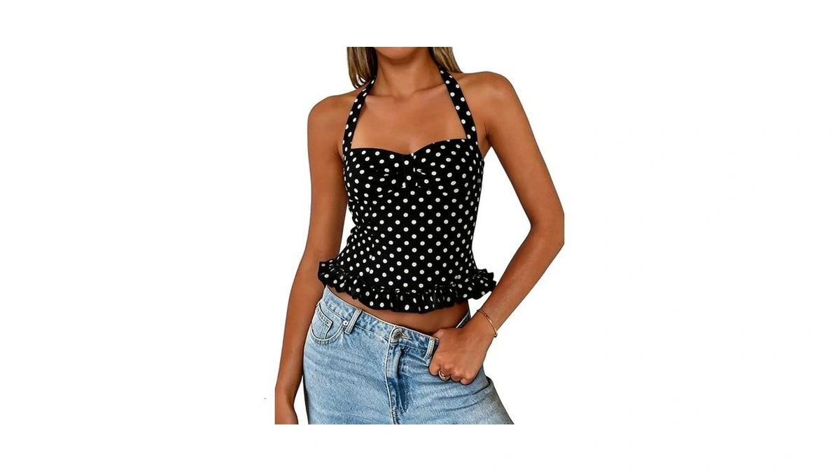 Lingswallow Polka Dot Halter Tops For Women S...