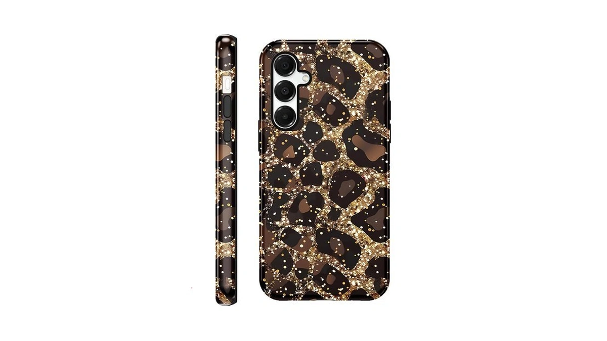 Rumdey Case For Samsung Galaxy A15 5g 6.5'',gold Glitter Leopard
