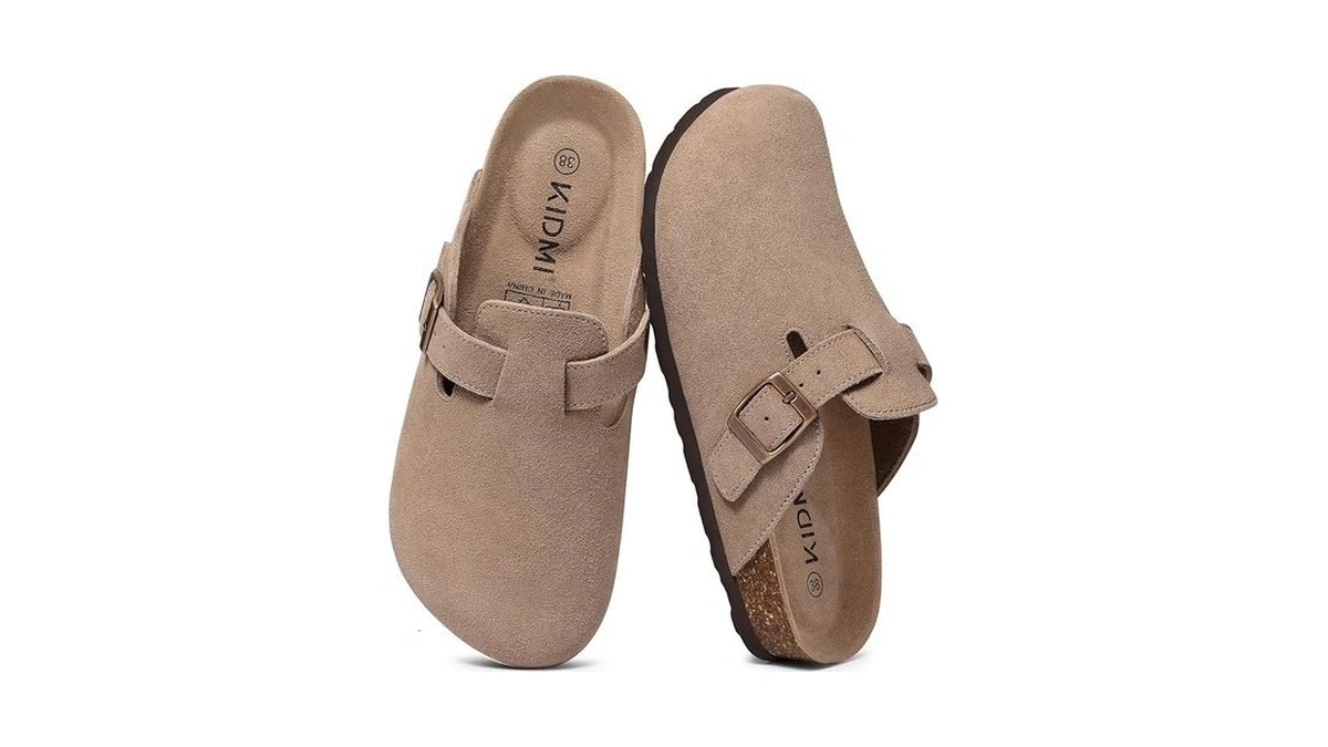 Kidmi Genuine Suede Clogs For Women Men Cork Footbed Mules