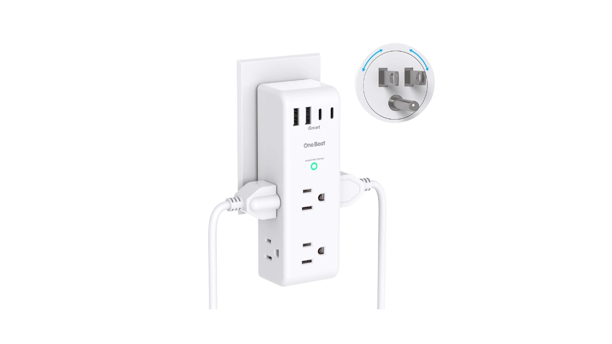 Surge Protector Outlet Extender With Rotating Plug, Multi Plug Wall