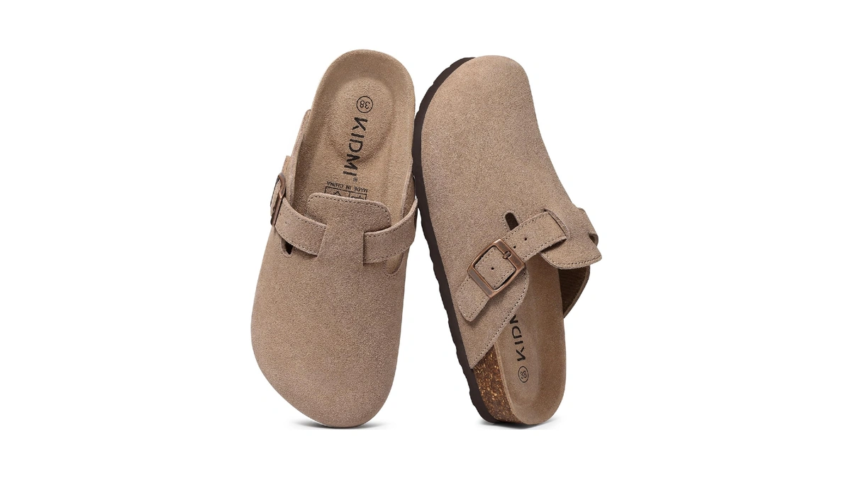 Kidmi Genuine Suede Clogs For Women Men Cork Footbed Mules