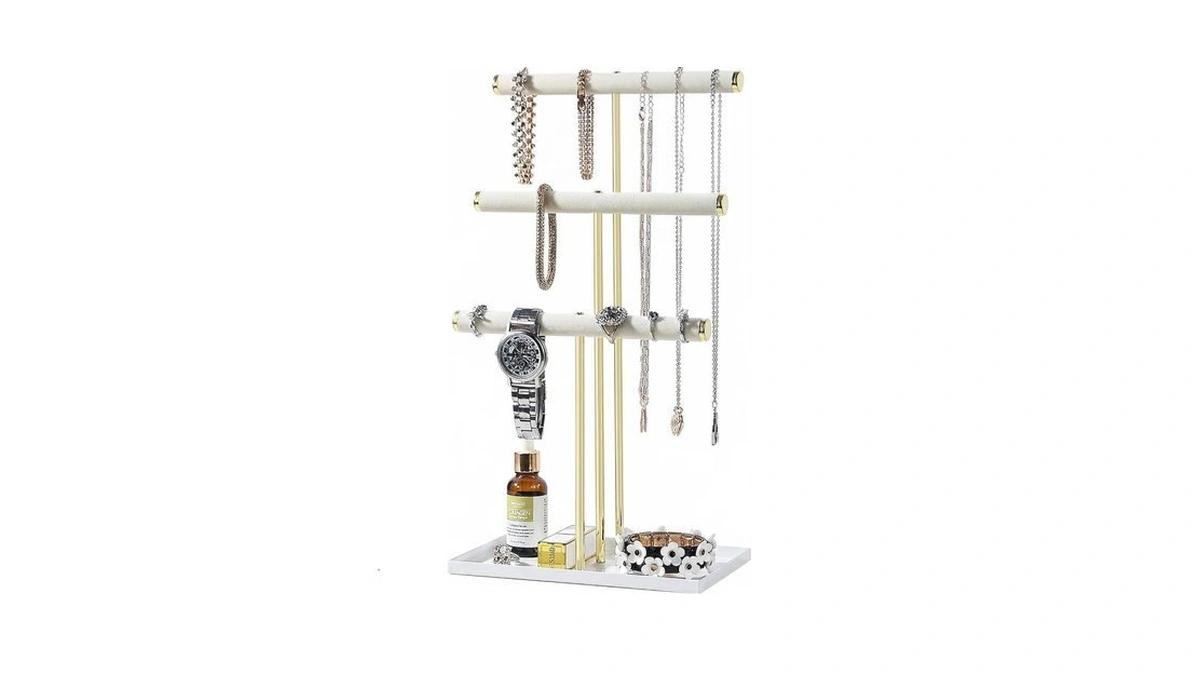 Kunge Jewelry Organizer Stand, Necklace Holder With Metal Frame, Jewelry