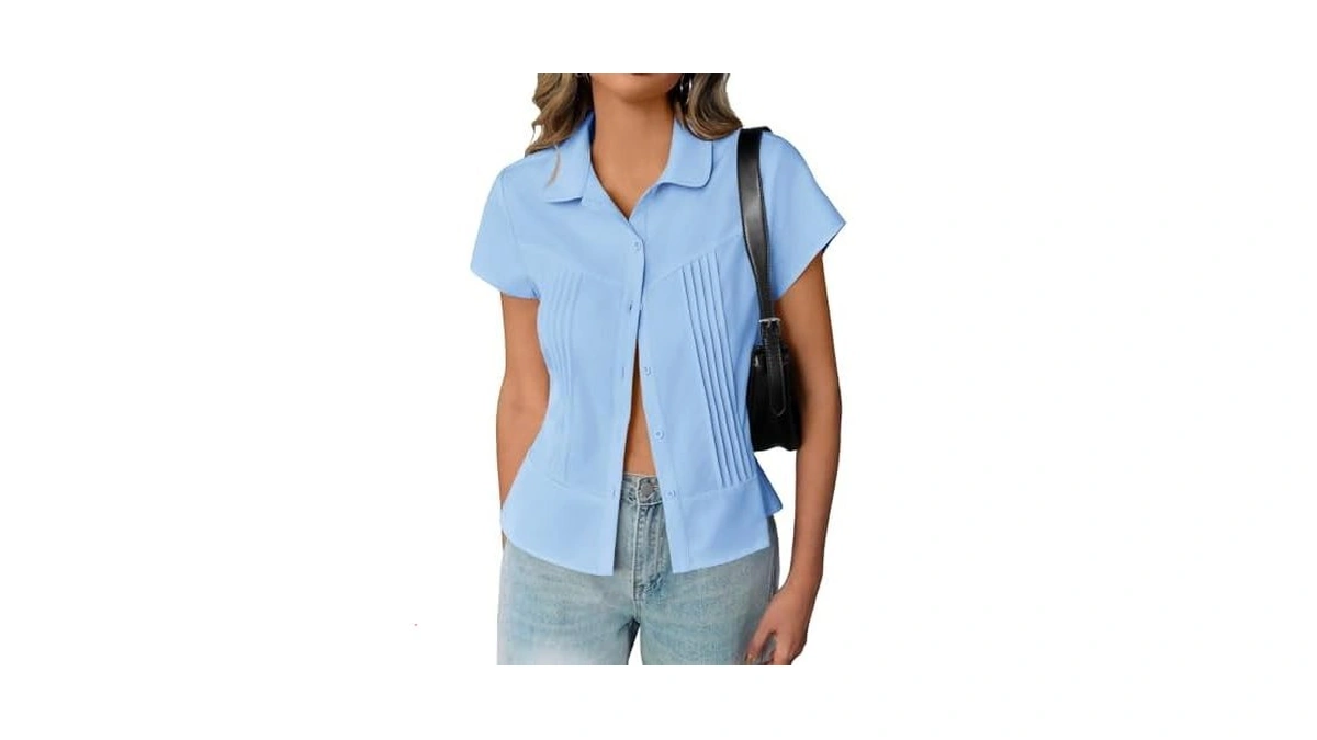 Cicy Bell Womens Short Sleeve Button Down Shi...