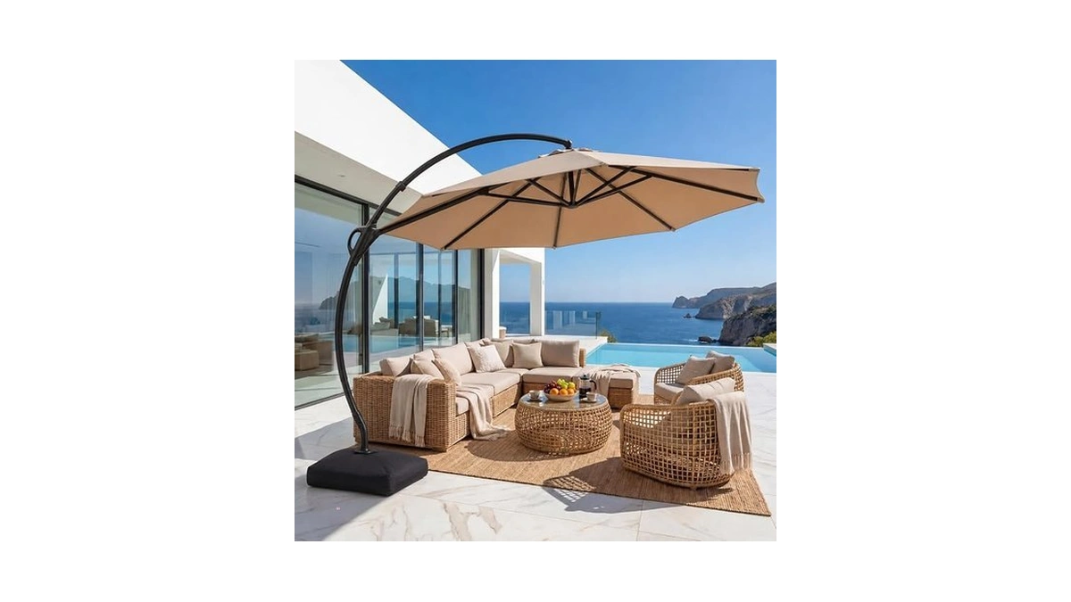 Lausaint Home 11ft Offset Patio Umbrella With Base, 360° Rotation