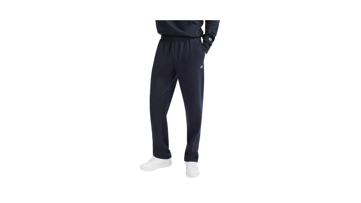 Champion Men's Powerblend Open Hem Sweatpants,midweight Fleece,c Logo, Deep Navy,