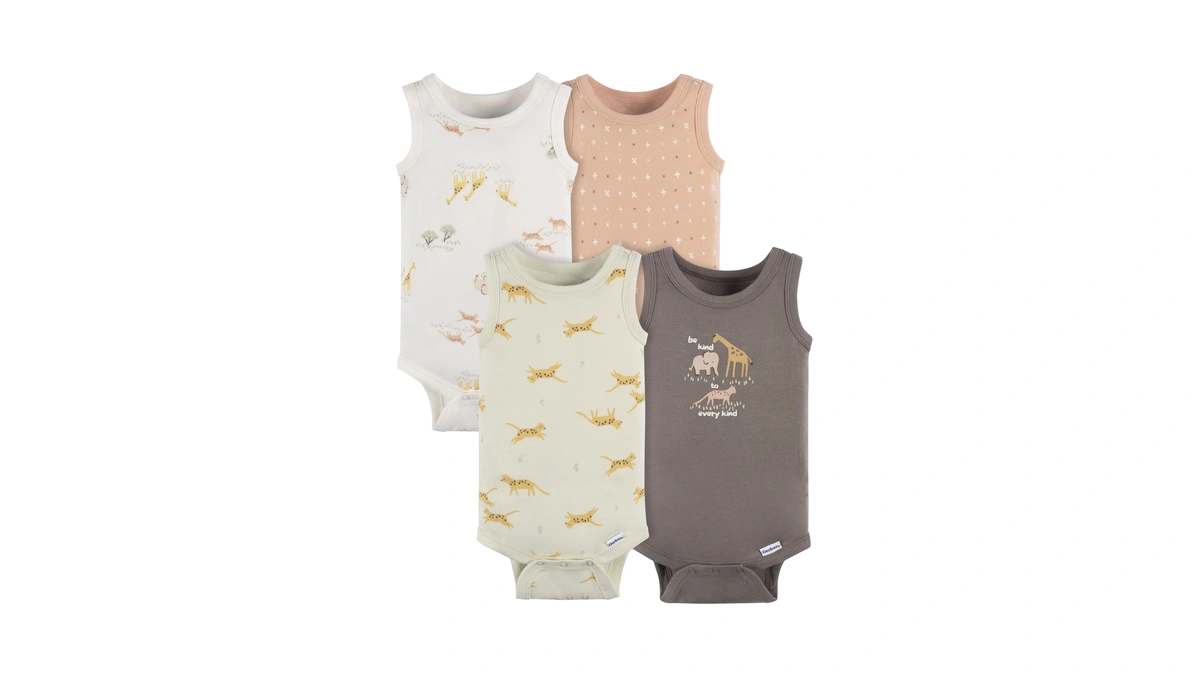 Gerber Baby Boys' Multi-pack Sleeveless Onesies Bodysuit, Ivory Safari, 24