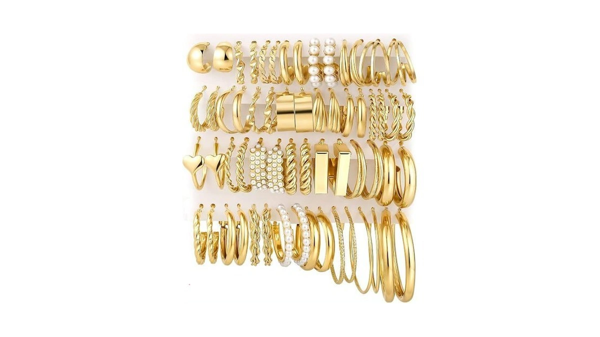 30 Pairs Gold Hoop Earrings Set For Women, Hypoallergenic Pearl