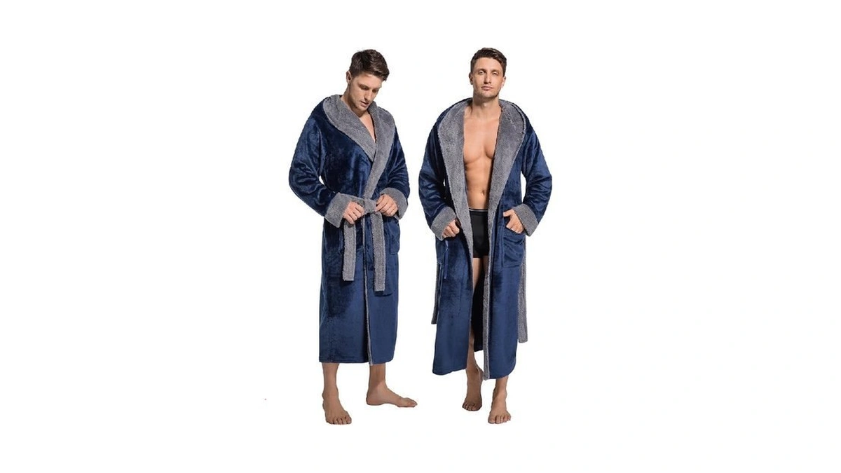 Toastylife Mens Soft Plush Fleece Long Robe, Hooded Bathrobe With