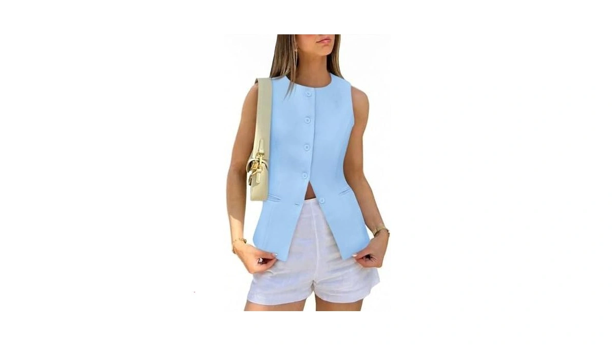Tankaneo Womens Tweed Sleeveless Vest Button Down Blazer Vest Casual