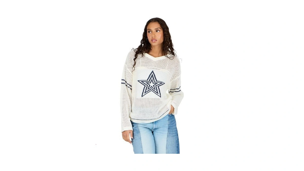 Forever 21 Women's Off Shoulder Crochet Oversize Sweater With Intarsia