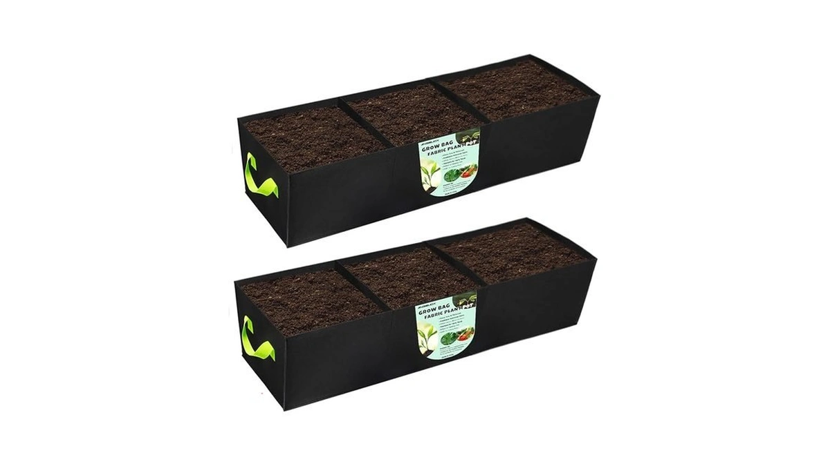 Angeliox 2pcs Grow Bags, 3-grids Rectangle Grow Bag,14 Gallon Thickened
