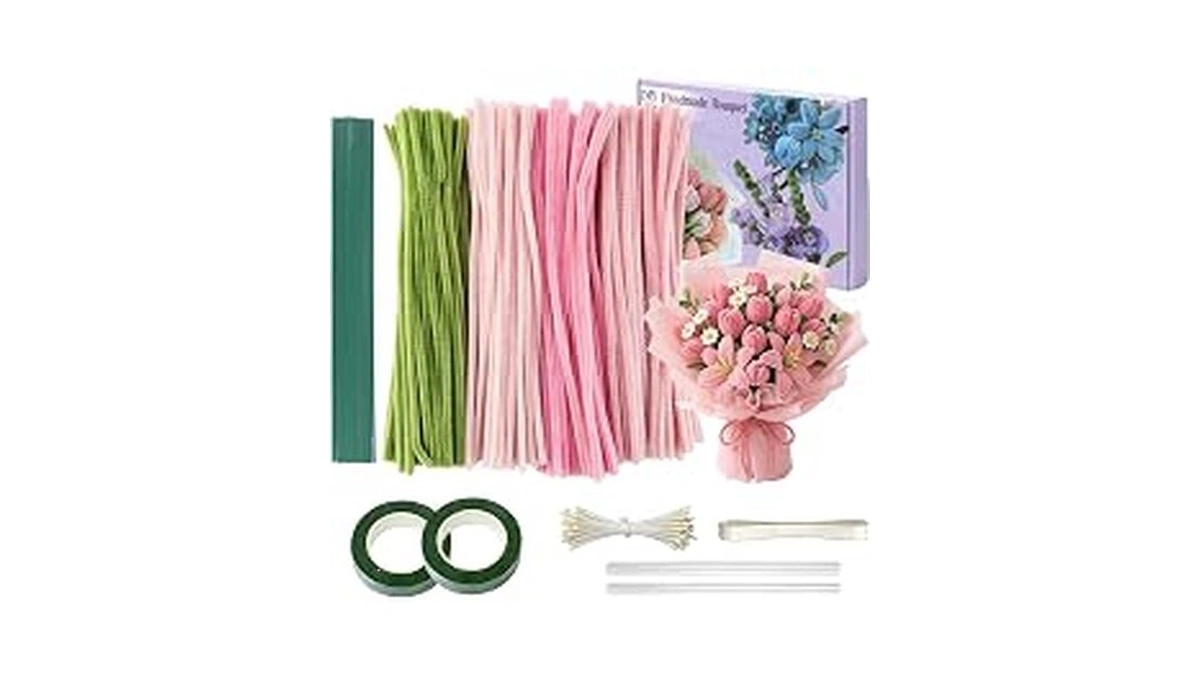 Houlishu 400 Pcs Pipe Cleaners Craft Kit - 300 Pink