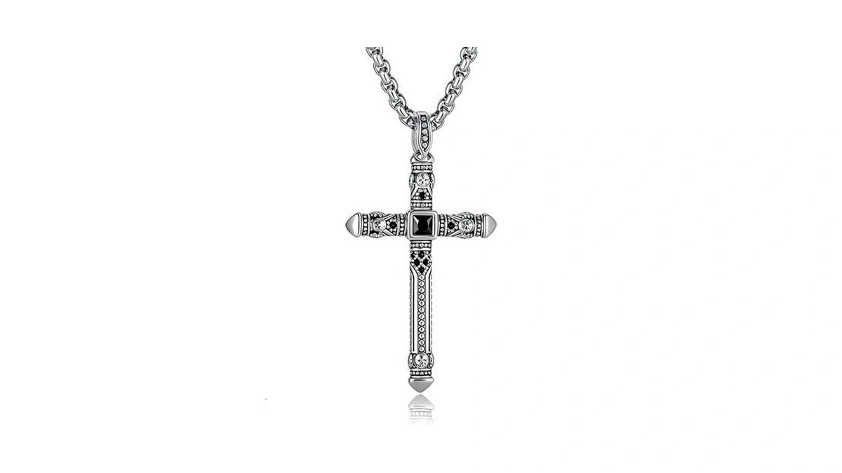 Wulzst Black Cross Pendant Necklace For Men Metal Stainless Steel