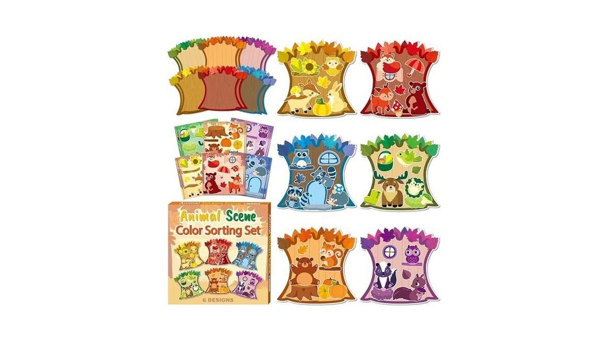 Cy2side 24 Sets Colorful Sorting Fall Woodland Animal Scene Sticker